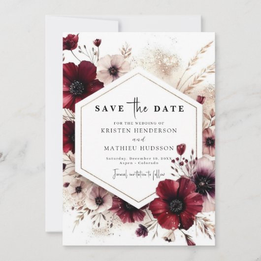 Chic Digital Bourgogne bruiloft Save The Date (Voorkant)