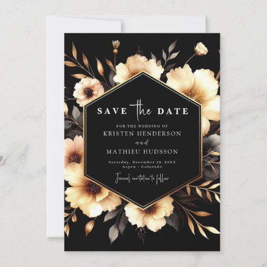 Chic Digital Gold en Black Wedding Save The Date (Voorkant)