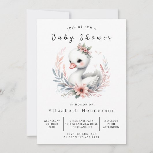 Chic Digital Swan Baby shower Kaart (Voorkant)