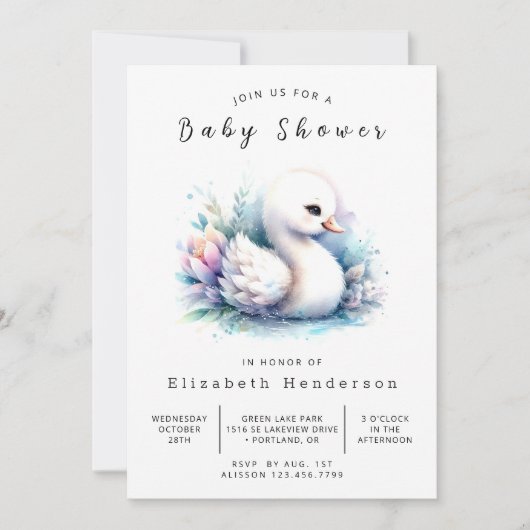 Chic Digital Swan Baby shower Kaart (Voorkant)