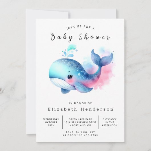 Chic Digital Whale Baby shower Kaart (Voorkant)