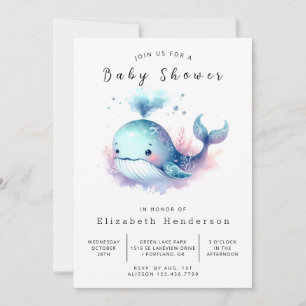 Chic Digital Whale Baby shower Kaart