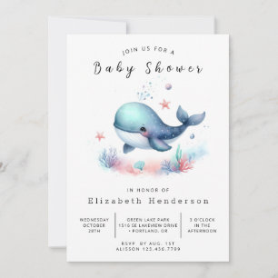 Chic Digital Whale Baby shower Kaart