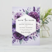 Chic Digitale Paarse Bloemen Huwelijk Save The Date (Staand voorkant)