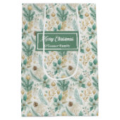 Chic Dill Green Gift Bag Elegant Christmas Floral Medium Cadeauzakje (Achterkant)