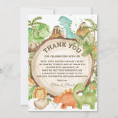 Chic Dinosaur Boy Baby shower Greenery Chevron Bedankkaart (Voorkant)