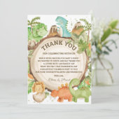 Chic Dinosaur Boy Baby shower Greenery Chevron Bedankkaart (Staand voorkant)
