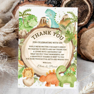 Chic Dinosaur Boy Baby shower Greenery Chevron Bedankkaart