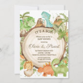Chic Dinosaur Boy Baby shower Greenery Chevron Kaart (Voorkant)