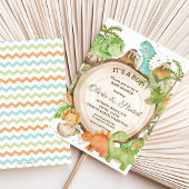 Chic Dinosaur Boy Baby shower Greenery Chevron Kaart