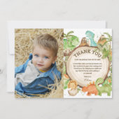 Chic Dinosaur Boy Verjaardag Groen Chevron Foto Bedankkaart (Voorkant)
