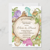 Chic Dinosaurs Girl Baby shower Greenery Chevron