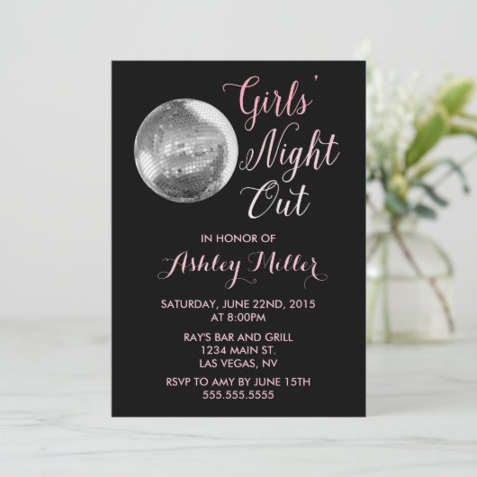 Chic Disco Ball Bachelorette Party Uitnodiging (Staand voorkant)