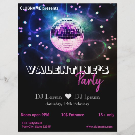 Chic Disco Ball Modern Valentine's Day Party Flyer (Voorkant)