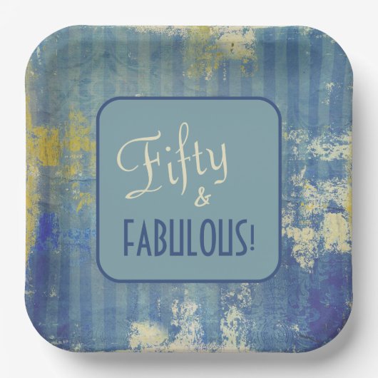 Chic Distressed Denim Pattern Fifty & FABULOUS Papieren Bordje (Voorkant)