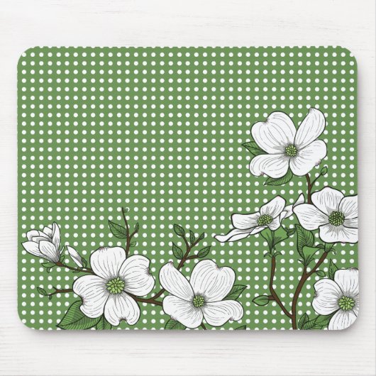 Chic Dogwood Blossom & Polka Dots Muismat (Voorkant)
