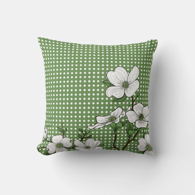 Chic Dogwood Blossom & Polka Dots Sierkussen (Voorkant)