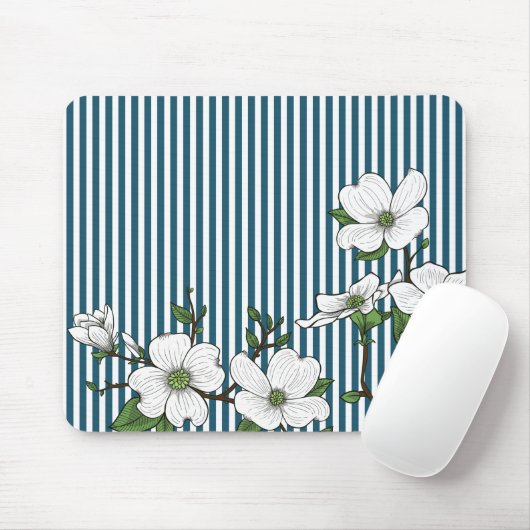 Chic Dogwood Blossom & Stripes Muismat (Met muis)