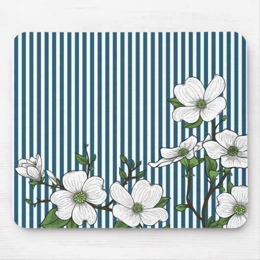Chic Dogwood Blossom & Stripes Muismat (Voorkant)