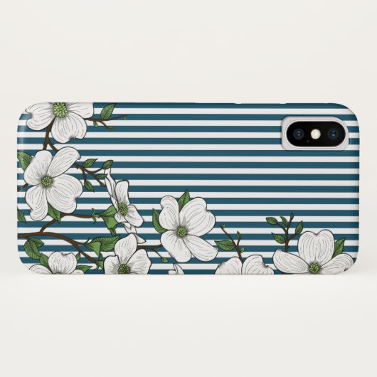 Chic Dogwood Blossom & Stripes Patroon Case-Mate iPhone Case (Achterkant (horizontaal))