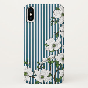 Chic Dogwood Blossom & Stripes Patroon iPhone X Hoesje