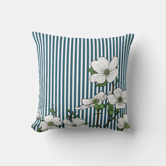 Chic Dogwood Blossom & Stripes Sierkussen (Voorkant)