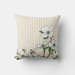 Chic Dogwood Blossom & Stripes Sierkussen