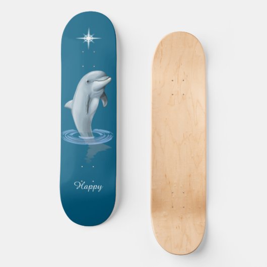 Chic Dolfijn, Aangepaste Ster & Script op Oceaanbl Persoonlijk Skateboard (Voorkant)