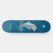 Chic Dolfijn, Aangepaste Ster & Script op Oceaanbl Persoonlijk Skateboard (Horizontaal)