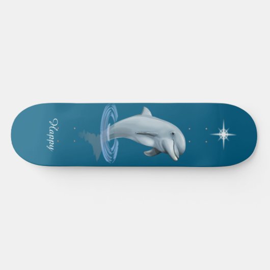 Chic Dolphin, Custom Star & Script op Ocean Blue Persoonlijk Skateboard (Horizontaal)