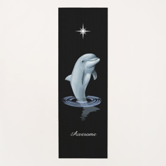 Chic Dolphin, Custom Star & Script op zwart Yogamat (Voorkant)
