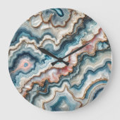 Chic Donker Blauwgroen Blauw Blush Roze Goud Marme Grote Klok (Voorkant)