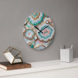 Chic Donker Blauwgroen Blauw Blush Roze Goud Marme Grote Klok<br><div class="desc">Voeg wat flair en sophisticatie toe aan je muur met deze prachtige wandklok met een aqua turquoise groen, wit, blush roze en gouden marmeren golfpatroon. Deze wandklok is gemaakt van hoogwaardig acryl dat duurzaam, lichtgewicht en gemakkelijk op te hangen is. U kunt kiezen uit verschillende maten en vormen om aan...</div>