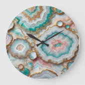 Chic Donker Blauwgroen Blauw Blush Roze Goud Marme Grote Klok (Voorkant)