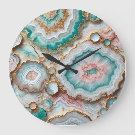 Chic Donker Blauwgroen Blauw Blush Roze Goud Marme Grote Klok (Voorkant)