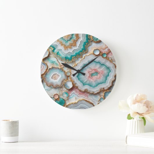 Chic Donker Blauwgroen Blauw Blush Roze Goud Marme Grote Klok (Huis)