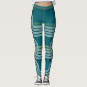 Chic Donker Blauwgroen Groen Curven Patroon Leggings (Voorkant)