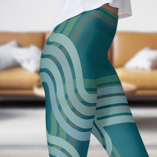 Chic Donker Blauwgroen Groen Curven Patroon Leggings