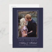 Chic Donkerblauw Roze Save the Date Verloving Foto Aankondigingskaart (Voorkant / Achterkant)