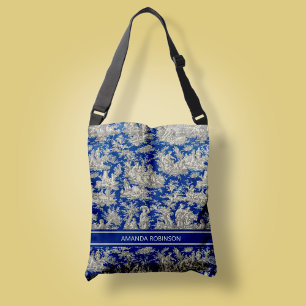 Chic donkerblauw toile de jouy bedrukt crossbody tas