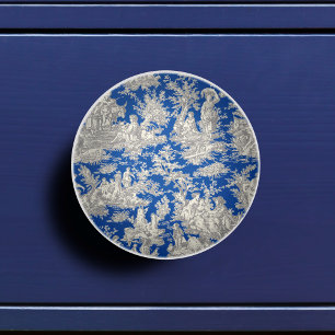 Chic donkerblauw toile de jouy bedrukt keramische knop