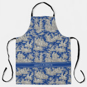 Chic donkerblauw toile de jouy bedrukt schort (Voorkant)