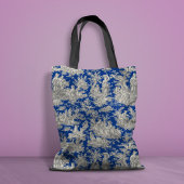 Chic  donkerblauw toile de jouy bedrukt tote bag