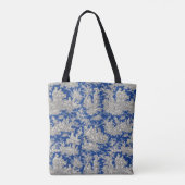 Chic  donkerblauw toile de jouy bedrukt tote bag (Achterkant)