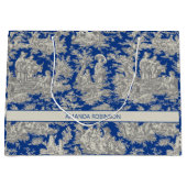 Chic donkerblauw toile de jouy groot cadeauzakje (Voorkant)