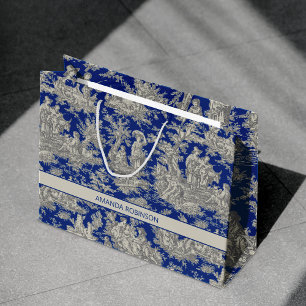 Chic donkerblauw toile de jouy groot cadeauzakje
