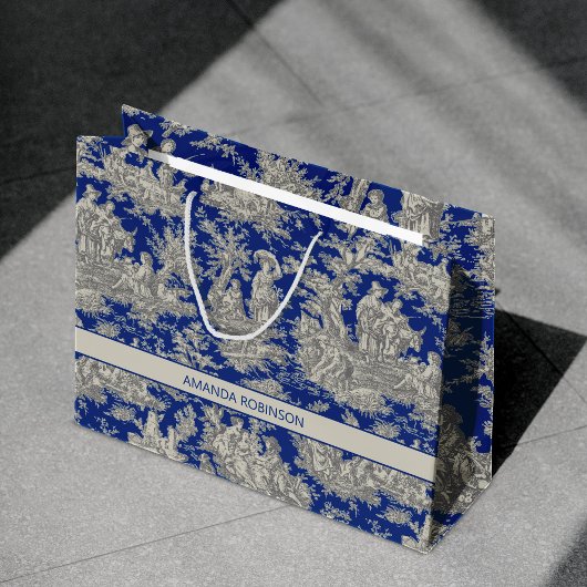 Chic donkerblauw toile de jouy groot cadeauzakje