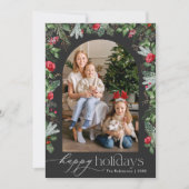 Chic donkergrijs fijne feestdagen botanische boog feestdagenkaart (Voorkant)