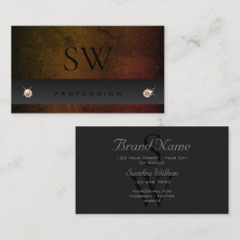 Chic Donkergrijze Oranje Gradient Slang met Monogr Visitekaartje