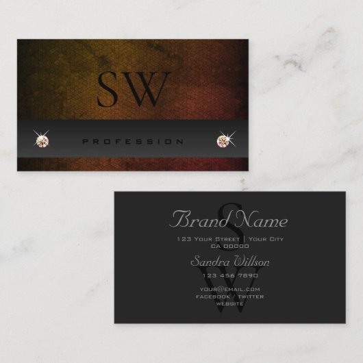 Chic Donkergrijze Oranje Gradient Slang met Monogr Visitekaartje (Voorkant / Achterkant)